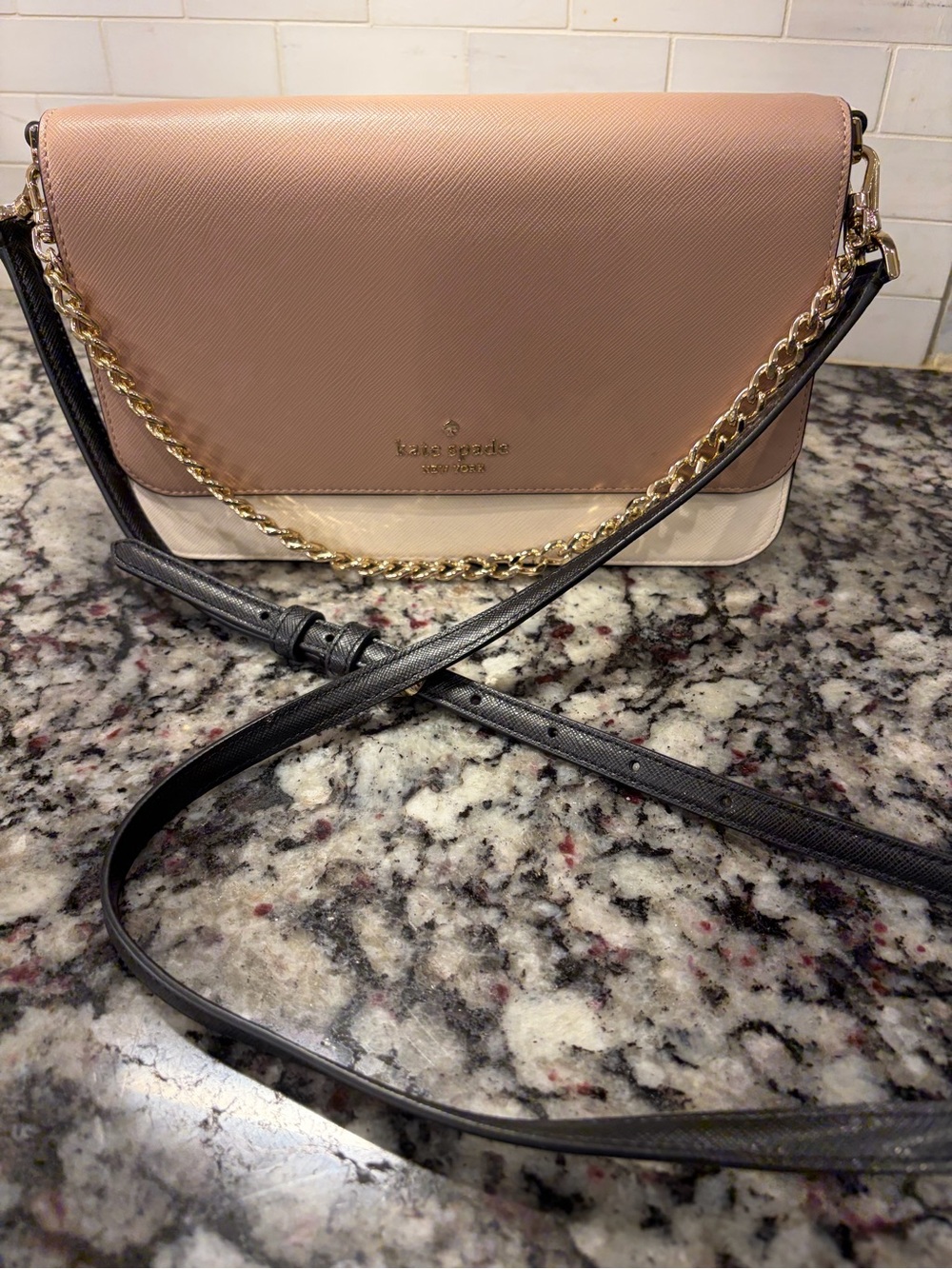 kate spade Blush, Cream & Black Colorblock Crossbody with Gold Chain Strap NWOT - Picture 2 of 6